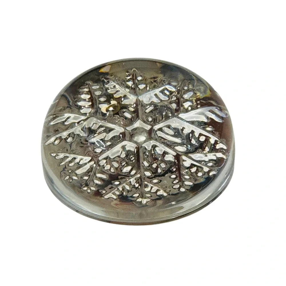 Vtg Clear Leaded Crystal Snowflake Paperweight Cristal France Dome 3.5
